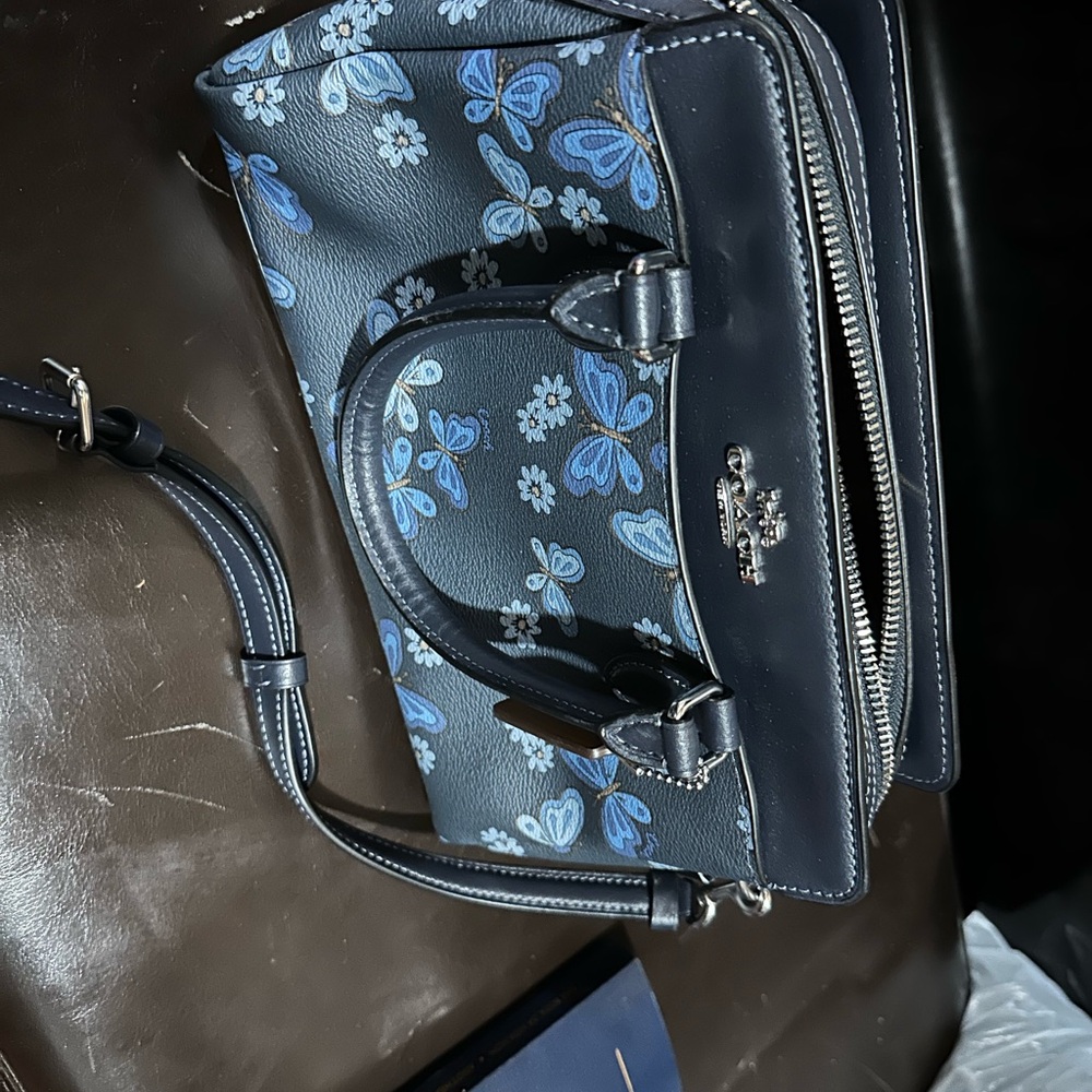 Coach Navy and Blue Floral Satchel